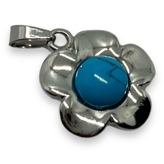 5712 Dije Flor con Piedra Celeste (18 mm) Acero Quirúrgico
