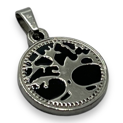 5718-7 Dije Arbol de la Vida - Esmaltado Negro (18mm) Acero Quirúrgico