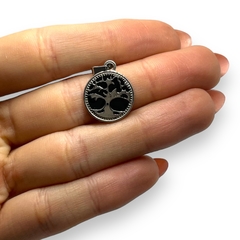 5718-7 Dije Arbol de la Vida - Esmaltado Negro (18mm) Acero Quirúrgico en internet