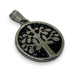 5735 Dije Arbol de la Vida - Esmaltado Negro (25mm) Acero Quirúrgico