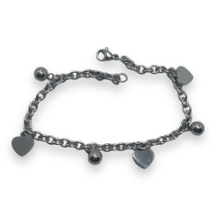 8827-1 Pulsera con Dijes Corazones Acero Quirúrgico