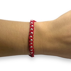 8837 Pulsera Hilo Rojo y Bolitas Acero Blanco en internet