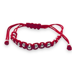 8837 Pulsera Hilo Rojo y Bolitas Acero Blanco