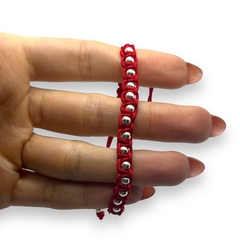 8837 Pulsera Hilo Rojo y Bolitas Acero Blanco - Stal Joyas