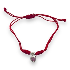 8838-3 Pulsera Hilo Rojo y Corazon Rosa Acero Blanco