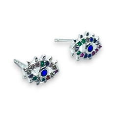 3584 Aros Ojitos Piedras Multicolor Acero Blanco