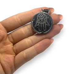 5771 Dije Mano de Fatima y Nacar Negro (30 mm) Acero Quirúrgico - comprar online