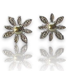 ART 24 Aros Pasantes Flor -9 Plata y Oro