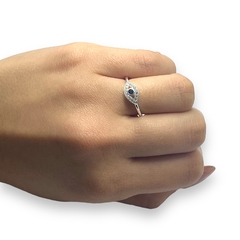 0409 Anillo Ojo Piedra Azul Acero Blanco - comprar online