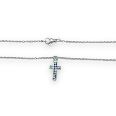 4255-3 Conjunto Dije+Cadena Cruz Multicolor Acero Blanco - comprar online