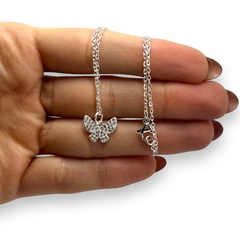 4255-7 Conjunto Mariposa con Cubics Acero Blanco - Stal Joyas