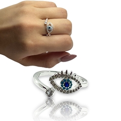 0457 Anillo Ojo con Cubics Acero Blanco