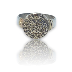 AG-213 SB Anillo San Benito Circular (13 mm) Plata y Oro