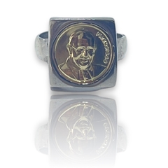 AG-126 FR Anillo Papa Francisco Cuadrado (15 mm)Plata y Oro - Stal Joyas