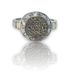 AG 377 Anillo San Benito Redondo con Piedras (13 mm) Plata y Oro - comprar online