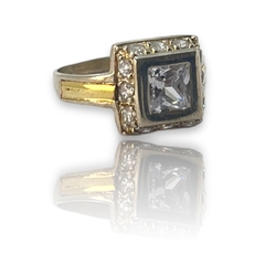 AG 425 Anillo Piedra Cuadrada Blanca (11 mm) Plata y Oro - tienda online