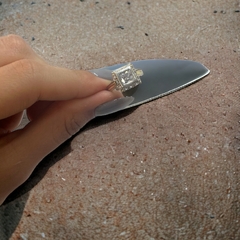 AG 425 Anillo Piedra Cuadrada Blanca (11 mm) Plata y Oro en internet