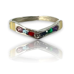 AG-314 Anillo Cubics Multicolor Premium Plata y Oro - Stal Joyas