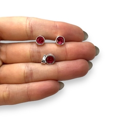 2.9 gr Conjunto Susano Redondo Piedra Fucsia (8 mm) Plata Italiana en internet