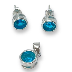 2.9 gr Conjunto Redondo Piedra Celeste (8 mm) Plata Italiana