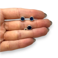 2.9 gr Conjunto Redondo Piedra Azul (8 mm) Plata Italiana en internet