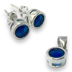 1.9 gr Conjunto Redondo Piedra Azul (6 mm) Plata Italiana