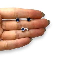 1.9 gr Conjunto Redondo Piedra Azul (6 mm) Plata Italiana - comprar online