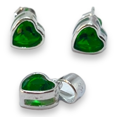 1.9. gr Conjunto Corazon Piedra Verde (7 mm) Plata Italiana