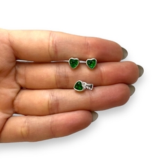 1.9. gr Conjunto Corazon Piedra Verde (7 mm) Plata Italiana - Stal Joyas