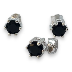 1.8 gr Conjunto Redondo Piedra Negra (6 mm) Plata Italiana