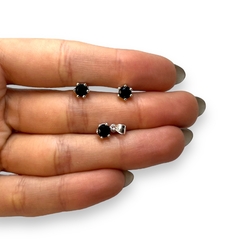 1.8 gr Conjunto Redondo Piedra Negra (6 mm) Plata Italiana - Stal Joyas