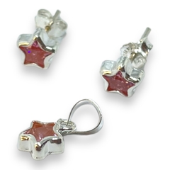 2 gr Conjunto Estrella Piedra Rosa (7 mm) Plata Italiana