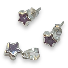 2 gr Conjunto Estrella Piedra Lila (7 mm) Plata Italiana
