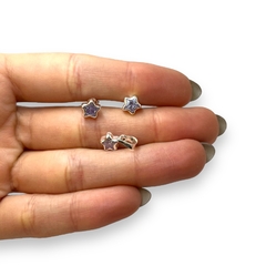 2 gr Conjunto Estrella Piedra Lila (7 mm) Plata Italiana - Stal Joyas