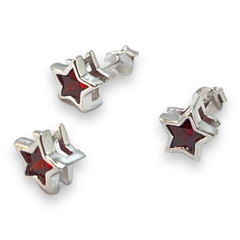2.3 gr Conjunto Estrella Piedra Roja (8 mm) Plata Italiana