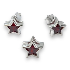 2.3 gr Conjunto Estrella Piedra Roja (8 mm) Plata Italiana - comprar online