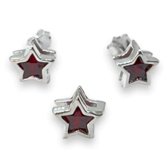 2.3 gr Conjunto Estrella Piedra Roja (8 mm) Plata Italiana - comprar online