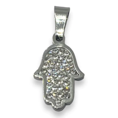 5827 Dije Mano de Fatima con Cubics (18x12 mm) Acero Quirúrgico