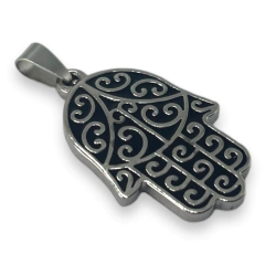 5822 Dije Mano de Fatima Esmaltado Negro (33x22 mm) Acero Quirúrgico - comprar online