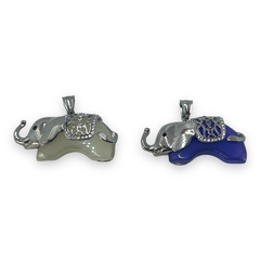 6084 Dije Elefante con Piedra - Variedad de Colores (50x25 mm) Acero Quirúrgico