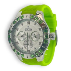 Reloj Festina F16559.4- Malla Silicona Verde lima y Piedras en Cuadrante - Calendario Agente Oficial