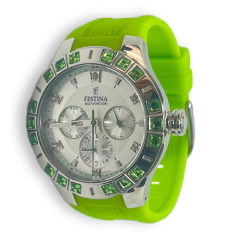 Reloj Festina F16559.4- Malla Silicona Verde lima y Piedras en Cuadrante - Calendario Agente Oficial