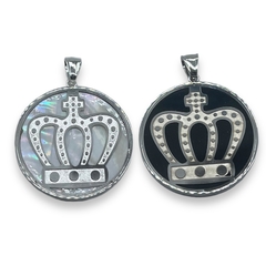 6142 Dije Corona Reversible con Nácar y Esmaltado (40 mm) Acero Blanco