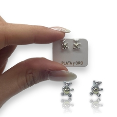 ART 24 Aros Pasantes Ositos Plata y Oro