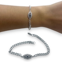8830-6 Pulseras con Dije Ojo y Cubics Acero Blanco