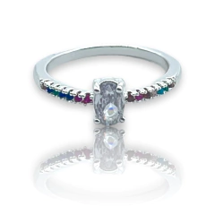 0430 Anillo Piedras Multicolor Acero Blanco - comprar online