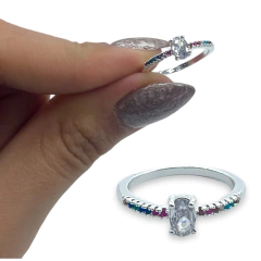 0430 Anillo Piedras Multicolor Acero Blanco