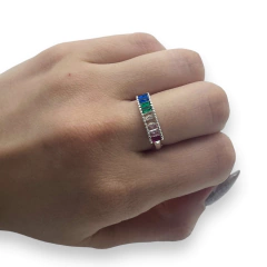 0431 Anillo Piedras Multicolor Acero Blanco - tienda online