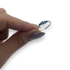 0432 Anillo Piedras Multicolor Acero Blanco en internet