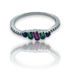 0432 Anillo Piedras Multicolor Acero Blanco - Stal Joyas